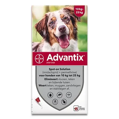 Advantix 250/1250 - Hond 10-25 Kg - 6 Pipetten